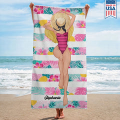 Dog-Floral-Toile-De-Jouy-Chinoiserie-French-Personalized-Quick-Dry-Beach-Towel-1