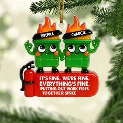 Coworkers Putting Out Work Fire Together Dumpster Fire - Personalized Acrylic Ornament - Funny Humor Christmas Gift for Coworkers, Colleagues